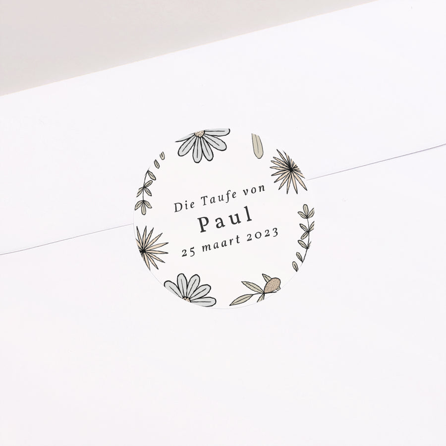 Sticker Taufe Rund Gedichte mit grauem Bleistift und Foto foto