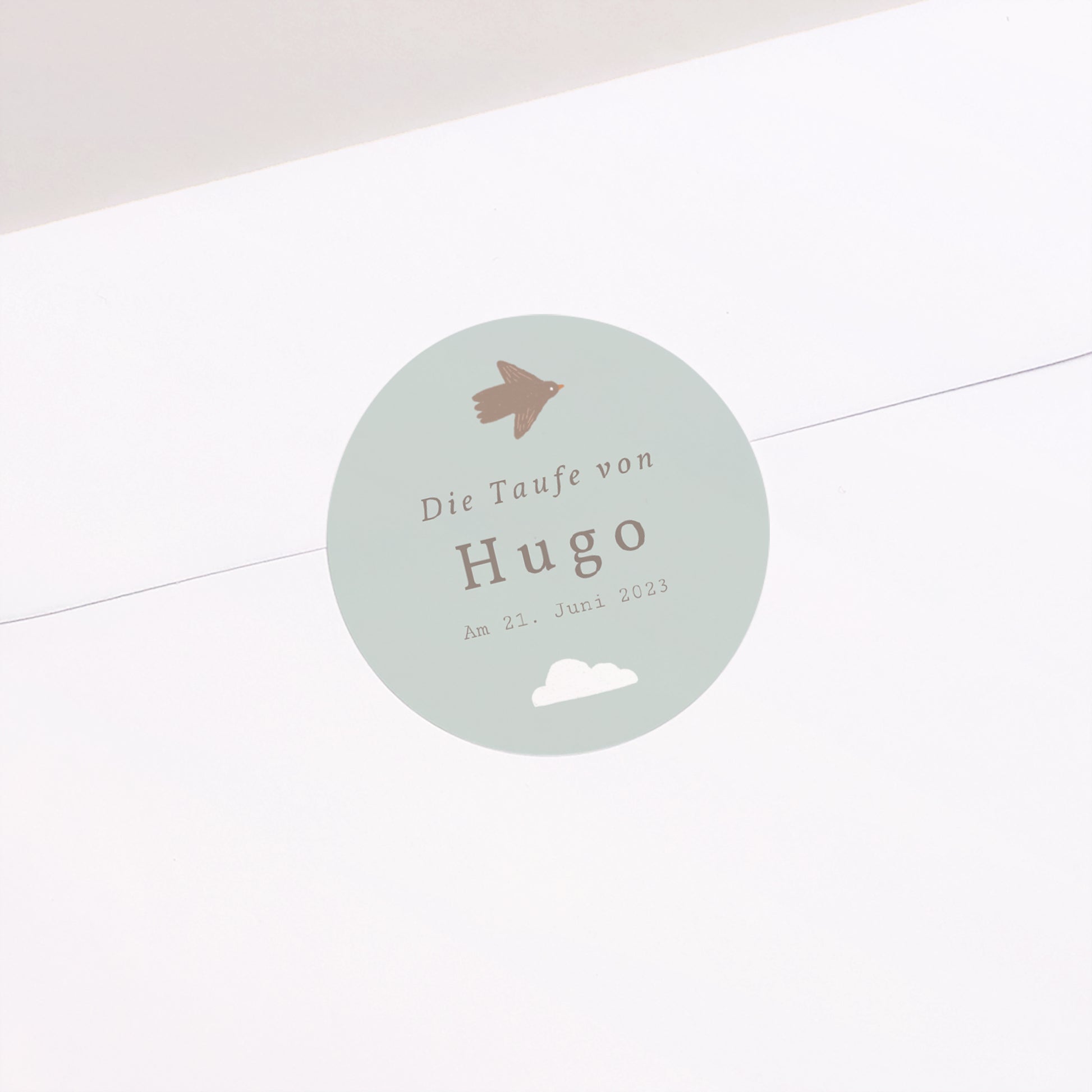 Sticker Taufe Rund Vogel, Wolken und Olivenzweig II foto N° 1