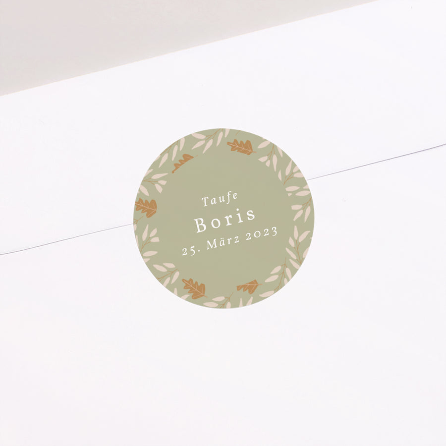 Sticker Taufe Rund Herbstblätter, Junge foto