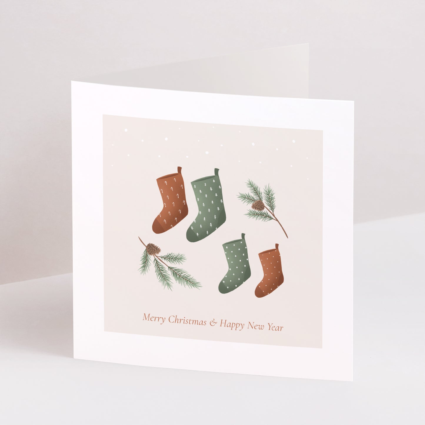 Weihnachtskarte Weihnachten Doppelflügiges Quadrat Weihnachtsbaumzweige foto N° 1