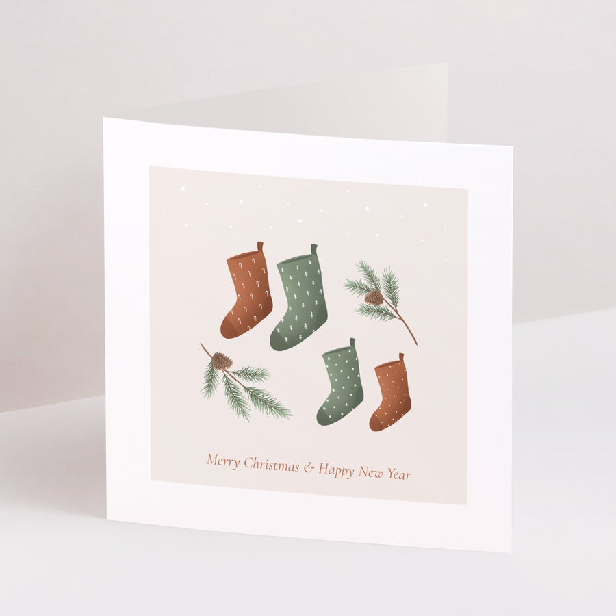 Weihnachtskarte Weihnachten Doppelflügiges Quadrat Weihnachtsbaumzweige foto