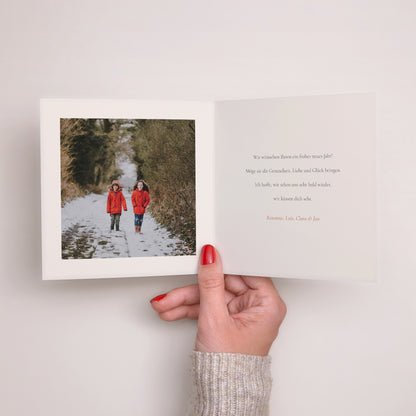 Weihnachtskarte Weihnachten Doppelflügiges Quadrat Weihnachtsbaumzweige foto N° 2