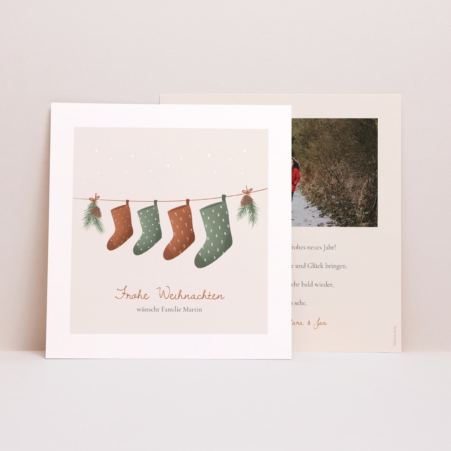 Weihnachtskarte Weihnachten Quadrat Weihnachtsbaumzweige foto N° 1