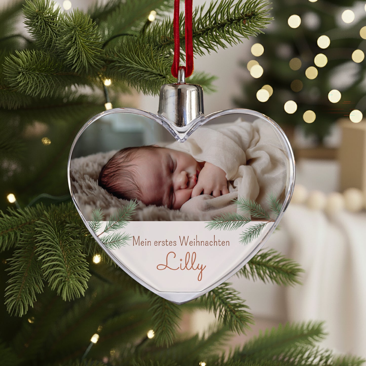 Weihnachtskugel Weihnachten Herz Weihnachtsbaumzweige foto N° 1