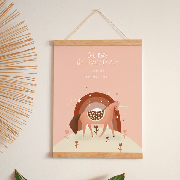 Poster Kindergeburtstag Porträt Einhorn Rosa Puder foto