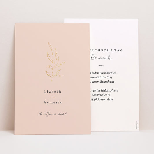 Einladungskarte Hochzeit PortraitPorträt Frühlingszweig foto