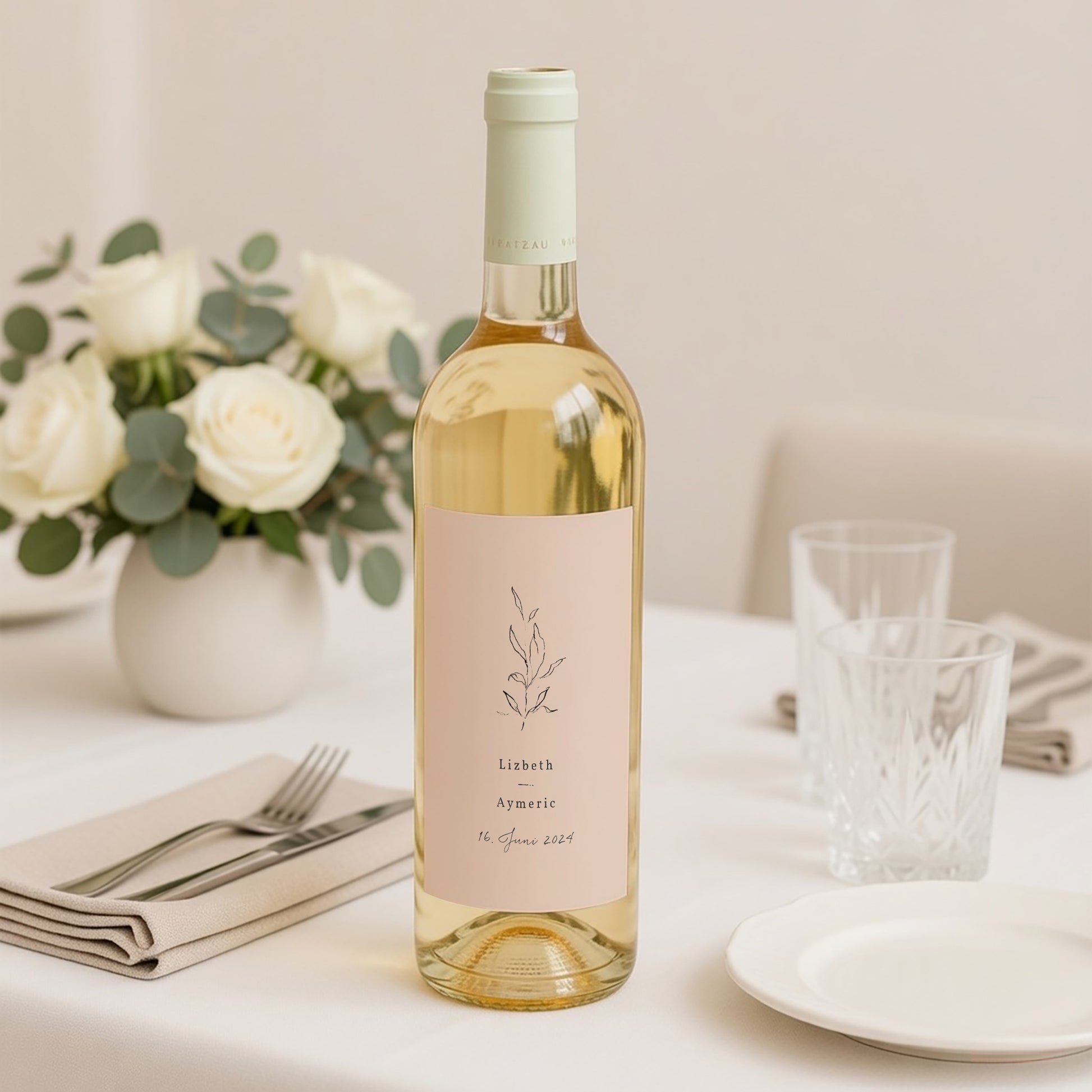 Flaschenetikett Hochzeit Porträt Frühlingszweig foto N° 2