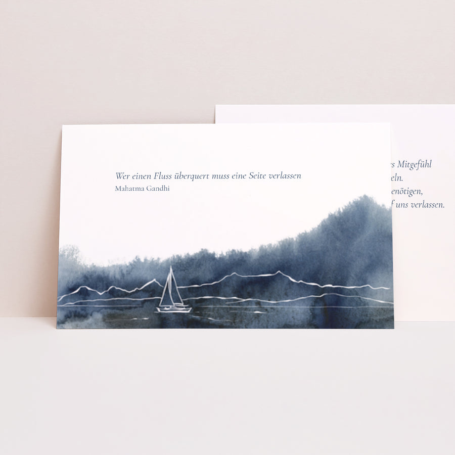 Kondolenzkarte Trauer Landschaft Segelschiff Aquarell foto