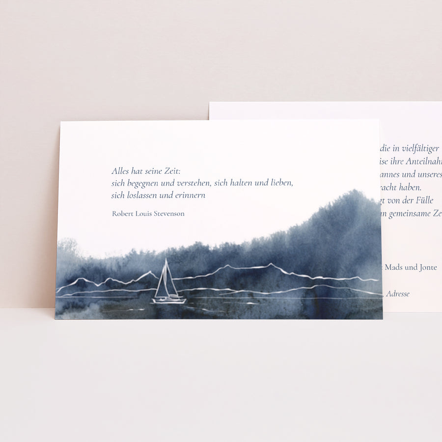 Dankeskarte Trauer Landschaft Segelschiff Aquarell foto