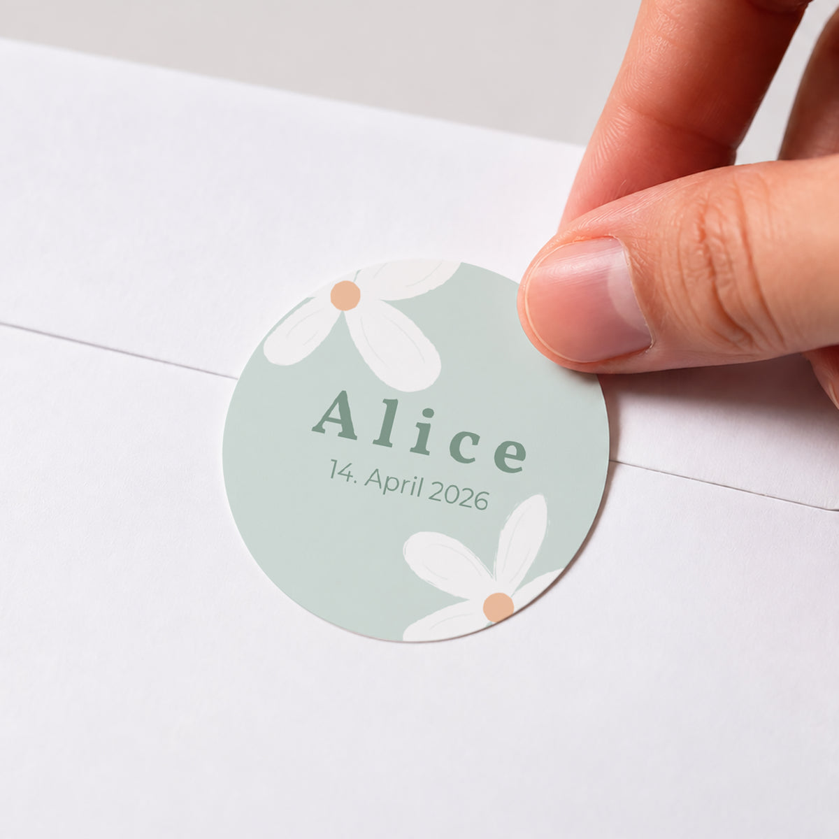 Sticker Geburt Rund Blaue Margeriten foto