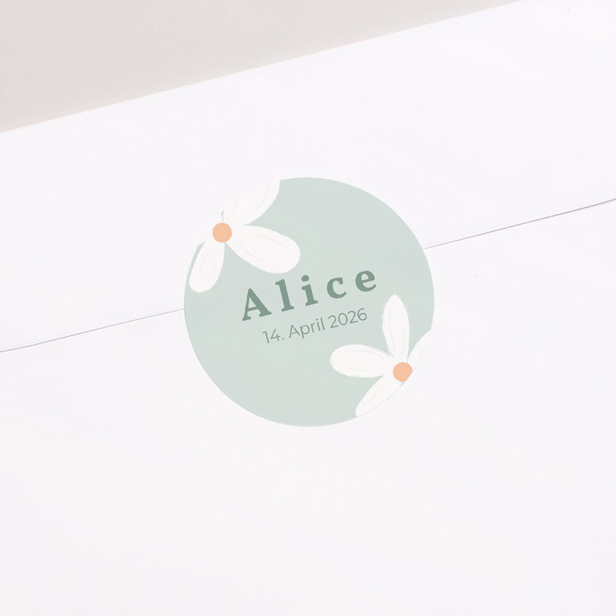 Sticker Geburt Rund Blaue Margeriten foto