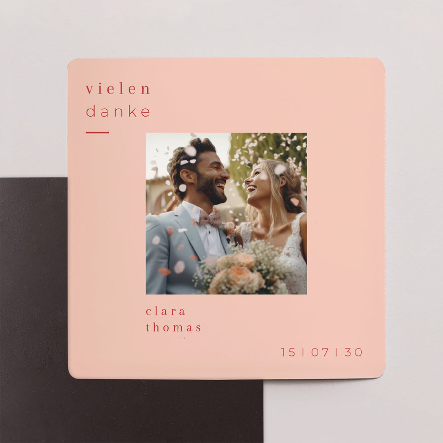 Dankeskarte Hochzeit Satz von 9, magnetisch. Zitrusfrucht-Farben foto