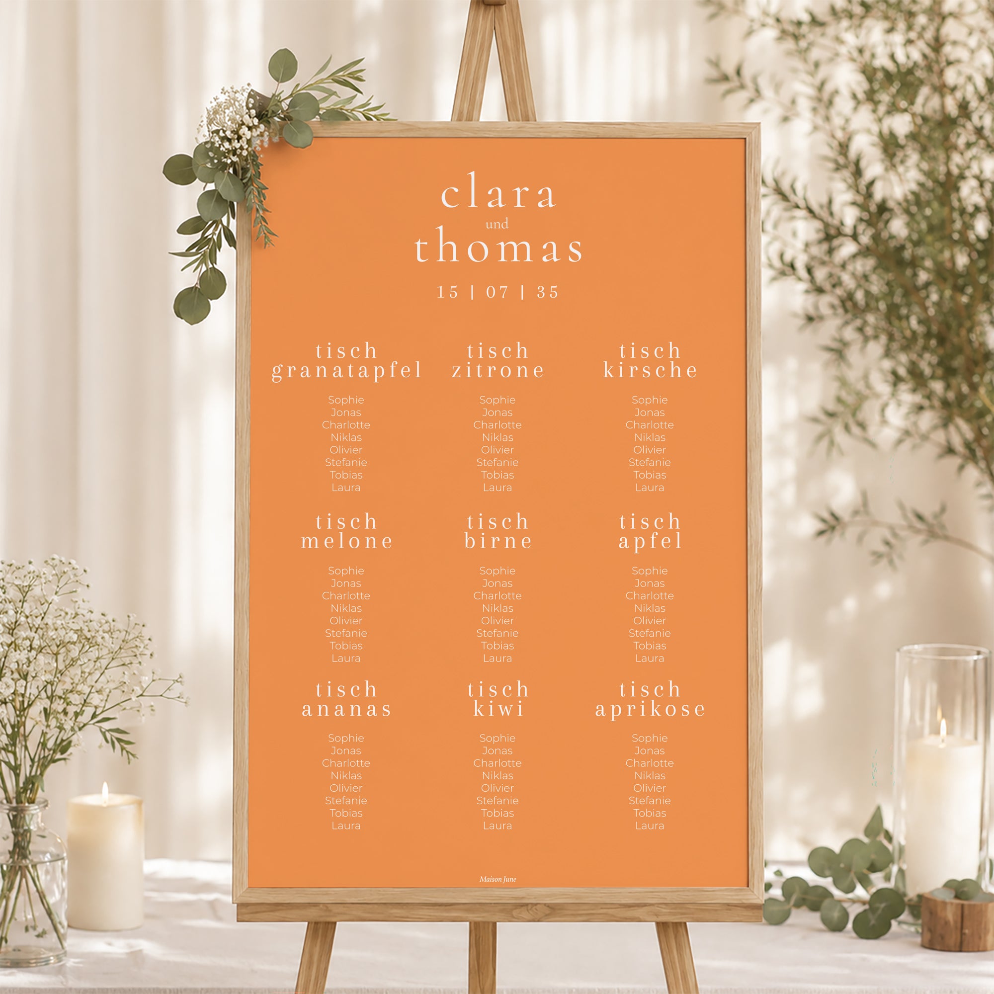 Sitzplan Hochzeit Porträt 60 x 90 cm Zitrusfrucht-Farben foto N° 1