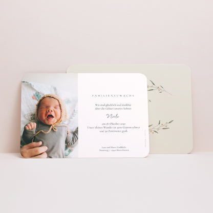 Geburtskarten Landschaft, abgerundete Ränder Blumendekor foto N° 3