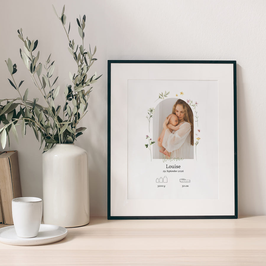 Poster Geburt Porträt Blumenkinder foto