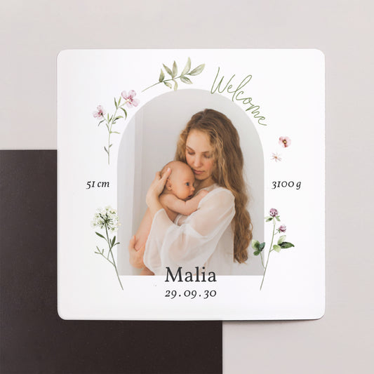 Geburtskarte Satz von 9, magnetisch. Blumenkinder foto