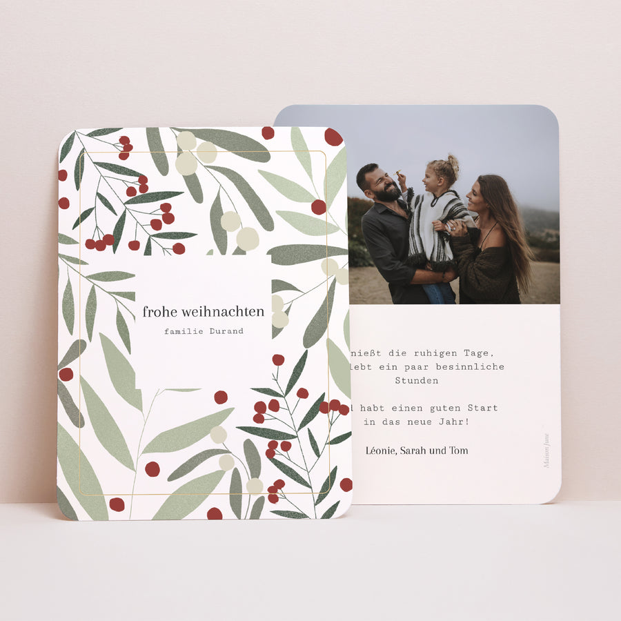 Weihnachtskarte Weihnachten Porträt, abgerundete Kanten Weihnachtsmotiv, Grüntöne foto