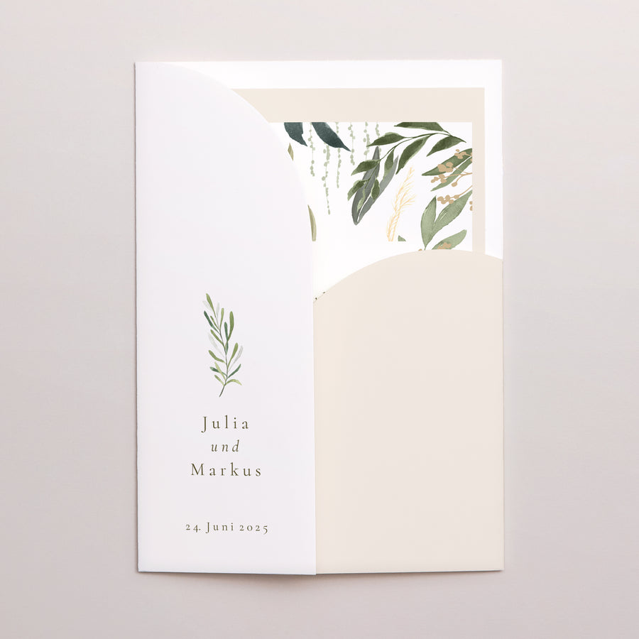 Hochzeitseinladung Hülle für 2 Karten Pflanzlich, Goldene Splitter foto