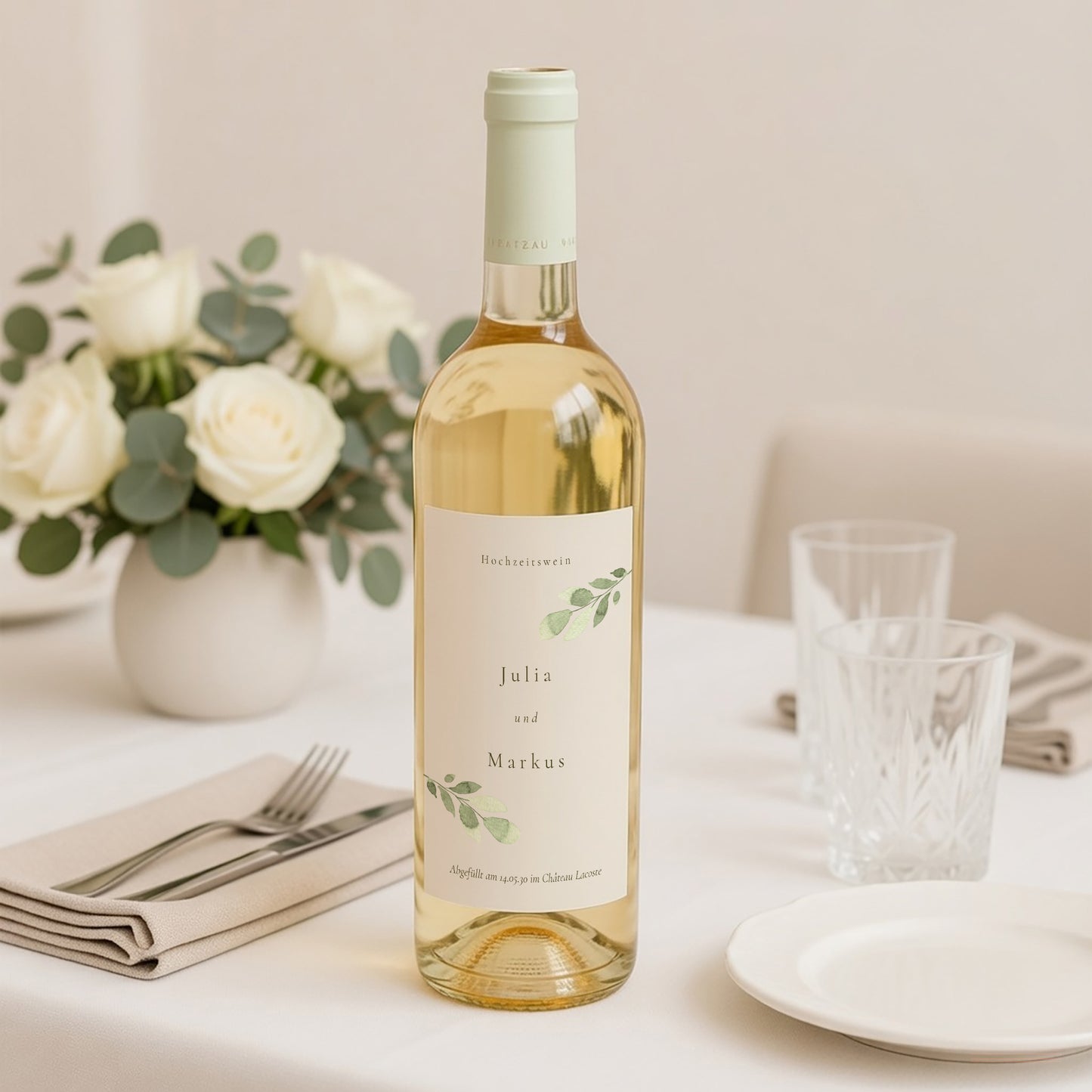 Flaschenetikett Hochzeit Porträt Pflanzlich, Goldene Splitter foto N° 2