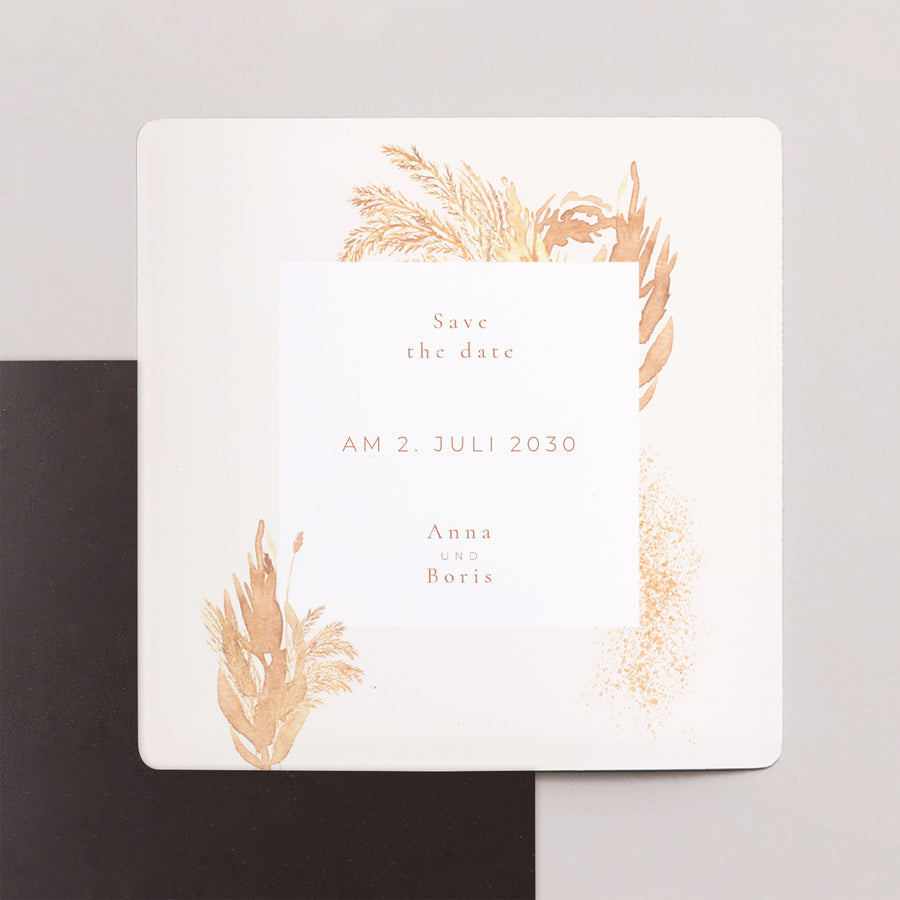 Save the date Karte Hochzeit Satz von 9, magnetisch. pampa, dezentrierter Rahmen foto
