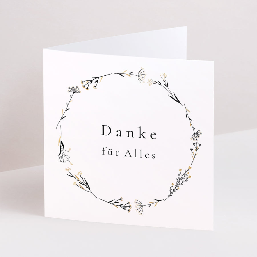 Dankeskarte Hochzeit Doppelflügiges Quadrat Pflanzliche Harmonie foto