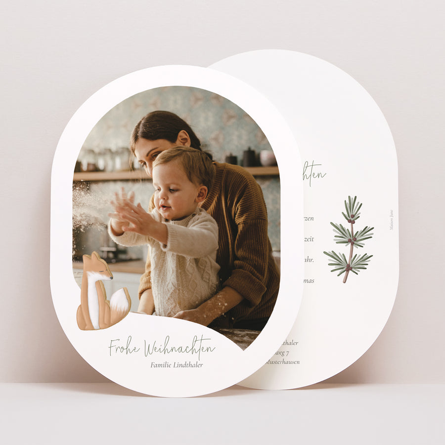 Weihnachtskarte Weihnachten oval Winterkekse foto