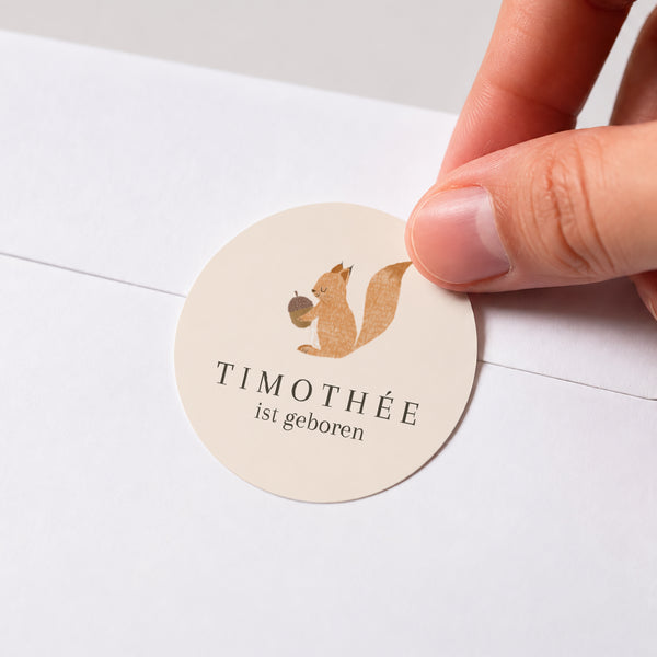 Sticker Geburt Rund Eichhörnchen, Blumenmuster foto