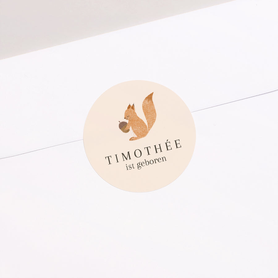 Sticker Geburt Rund Eichhörnchen, Blumenmuster foto