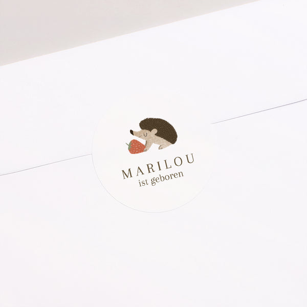 Sticker Geburt Rund Igel, Beerenmuster foto