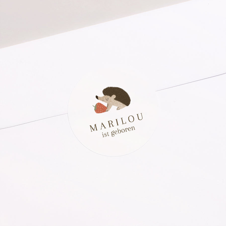 Sticker Geburt Rund Igel, Beerenmuster foto