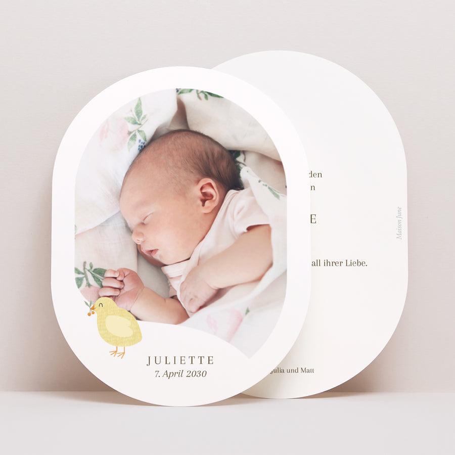 Geburtskarte oval Poussin & Motive foto