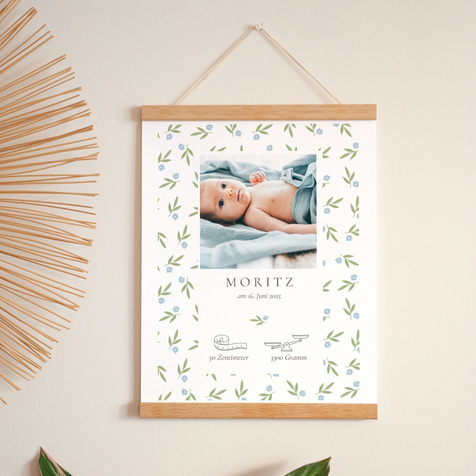 Poster Geburt Porträt body blaue Blumen foto N° 1