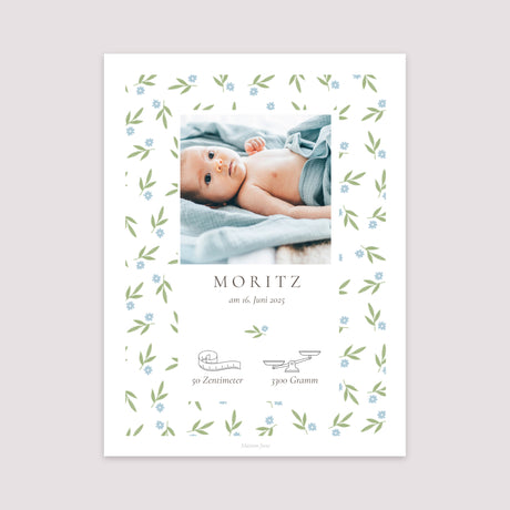 Poster Geburt Porträt body blaue Blumen