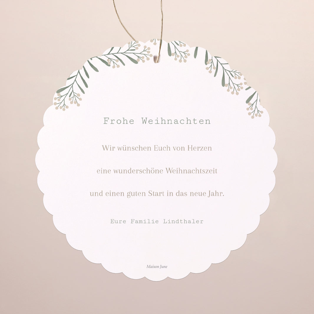 Weihnachtskarte Weihnachten Zum Aufhängen Flockenstrang und Kugel foto N° 2