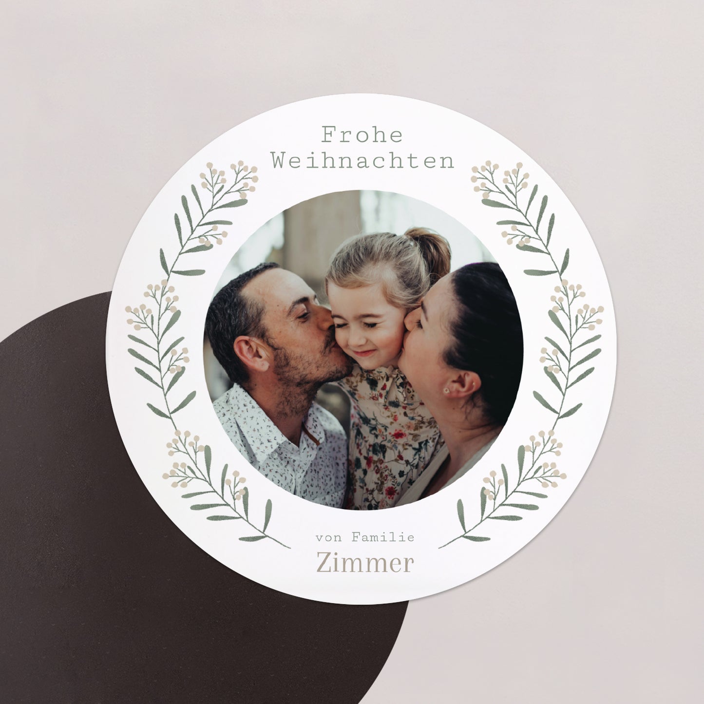 Weihnachtskarte Weihnachten Set von 8, magnetisch, rund, Ø 10 cm Flockenstrang und Kugel foto N° 1