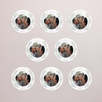 Weihnachtskarte Weihnachten Set von 8, magnetisch, rund, Ø 10 cm Flockenstrang und Kugel foto N° 3