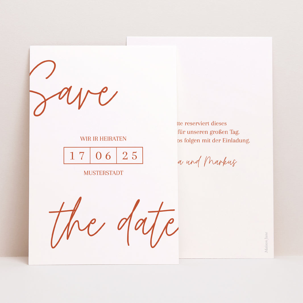 Save the date Karte Hochzeit PortraitPorträt Elegante Typografie foto N° 1