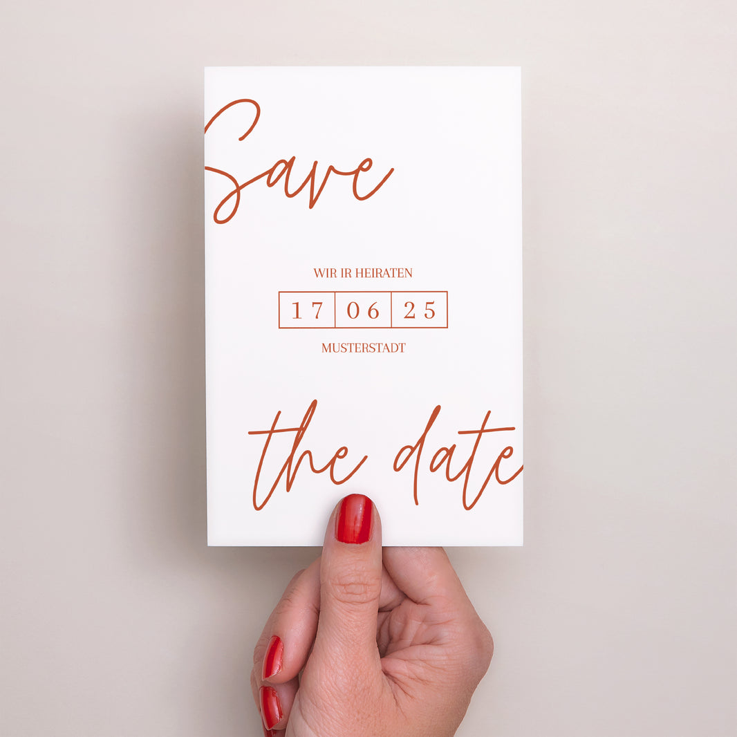 Save the date Karte Hochzeit PortraitPorträt Elegante Typografie foto N° 2