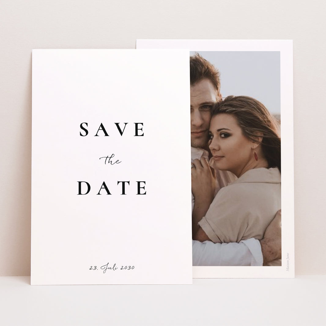 Save the date Karte Hochzeit PortraitPorträt Trio & Typo foto N° 1