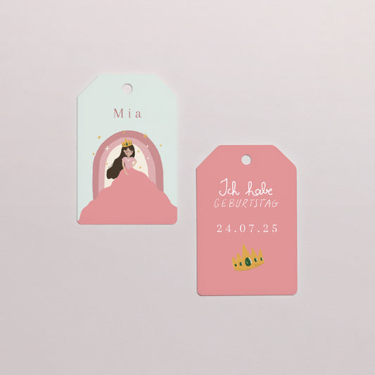 Vorgelochtes Etikett Kindergeburtstag Fähnchen Prinzessin Regenbogen foto