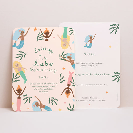 Beilegekarte Kindergeburtstag Porträt, abgerundete Kanten Hübsche Meerjungfrau foto