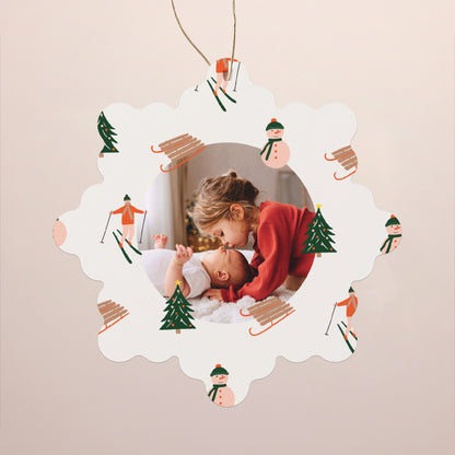 Weihnachtskarte Weihnachten Schwebende Schneeflocke Der Skifahrer foto N° 1