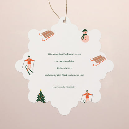 Weihnachtskarte Weihnachten Schwebende Schneeflocke Der Skifahrer foto N° 2