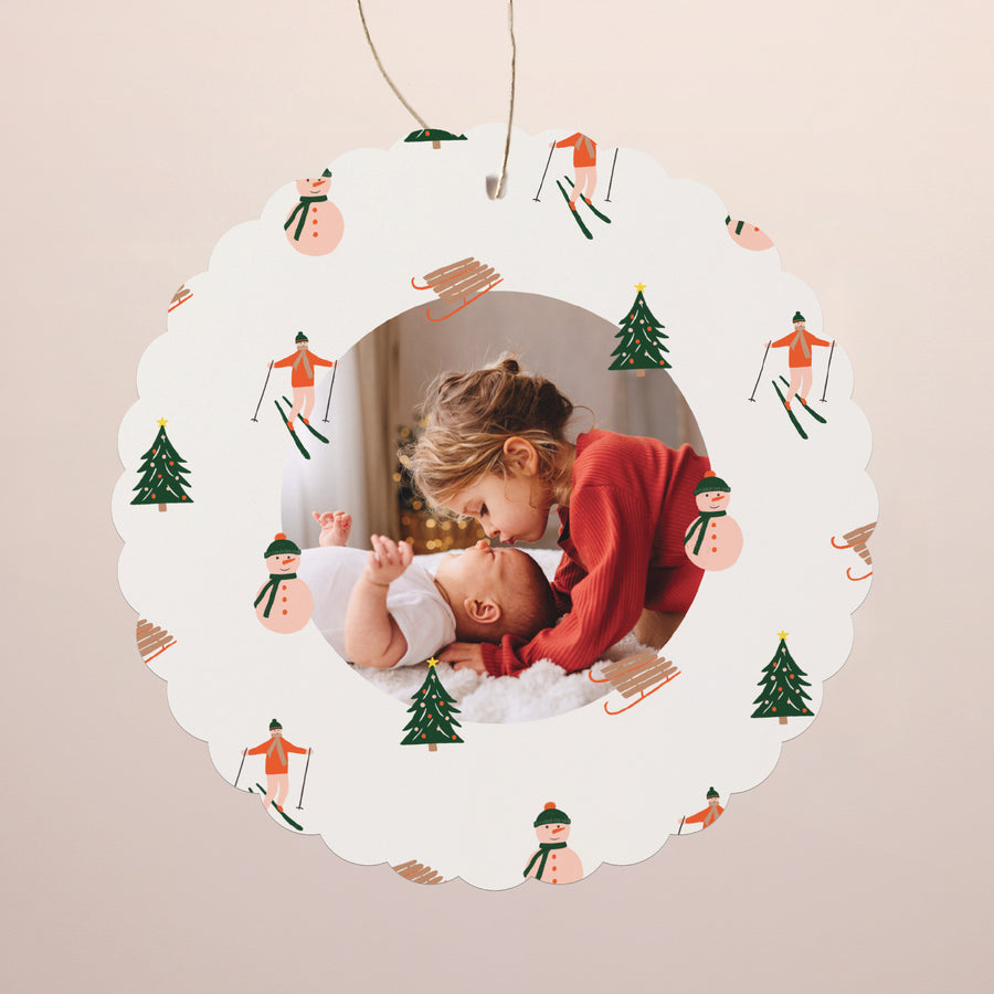 Weihnachtskarte Weihnachten Zum Aufhängen Der Skifahrer foto