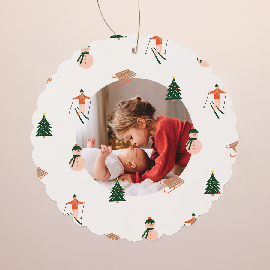 Weihnachtskarte Weihnachten Zum Aufhängen Der Skifahrer foto