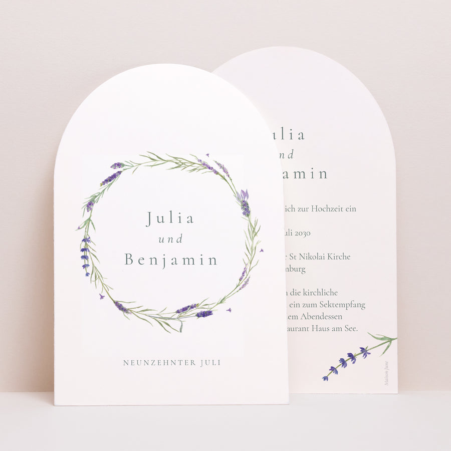 Hochzeitseinladung Arche Lavendel Aquarell foto