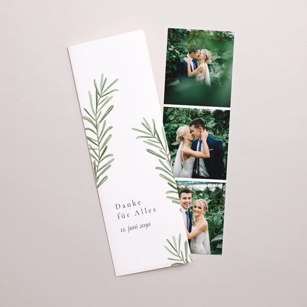 Dankeskarte Hochzeit Fotoautomaten Lesezeichen Rosmarin aus der Provence foto
