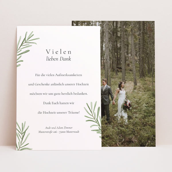 Dankeskarte Hochzeit PortraitPorträt Rosmarin aus der Provence foto