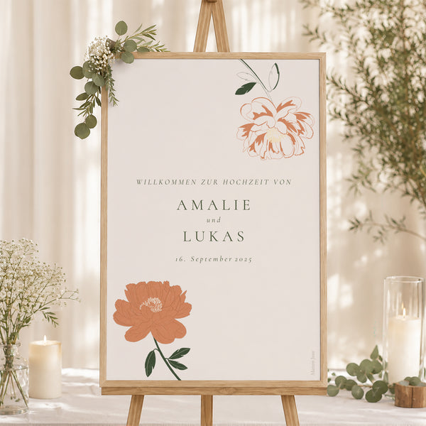 Begrüßungstafel Hochzeit Porträt 60 x 90 cm Liberty Poudré foto
