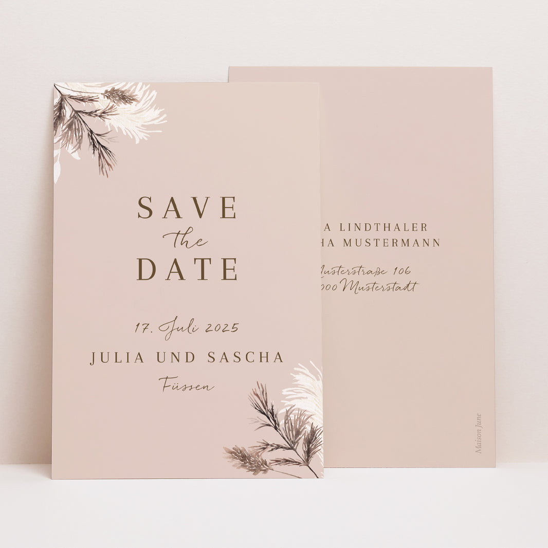 Save the date Karte Hochzeit PortraitPorträt Bohemian Floral foto N° 1